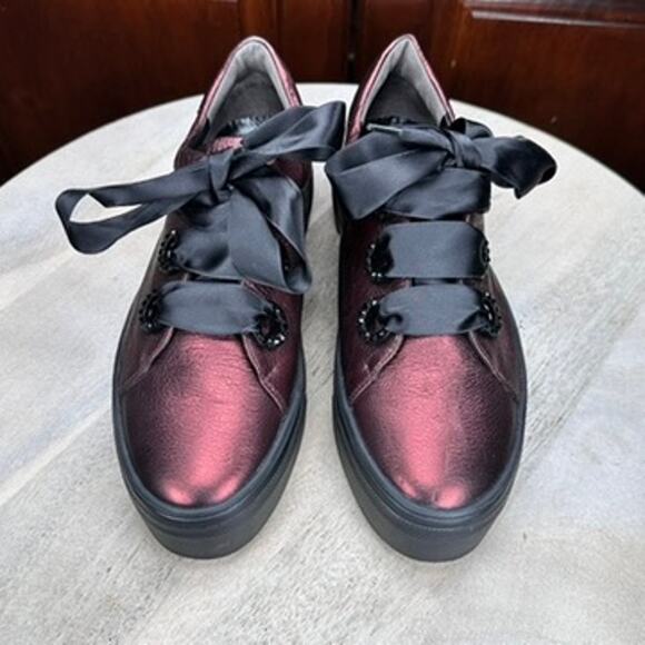 Kennel & Schmenger Metallic Leather Sneakers Women’s 5.5 Ribbon Lace Burgundy - Picture 2 of 14